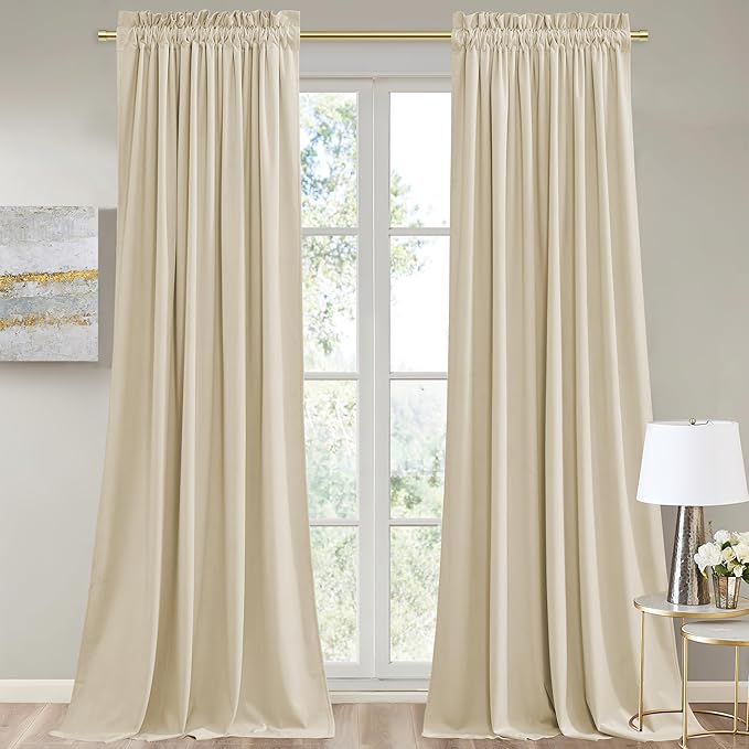 StangH Beige Velvet Curtains 94 inches Long Super Soft Luxury Home Decor Thermal Insulated Light Dimming Drapes for Living Room Sliding Door/Bedroom, W52 x L94, 2 Panels