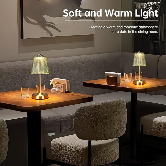 Small Table Lamp with 5200mAh Battery & Touch Control - 3 Adjustable Color Temperatures, Dimmable Rechargeable Table Lamps for Living Room, Bedroom, Bedside (Green Stripe)