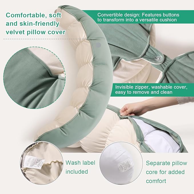Peallow(Pat. Pend) – Long Round Body Pillow for Adults, Bolster Pillow for Sleeping, Soft and Supportive Pillow for Sleeping & Lumbar Support (Green-White, 39")