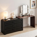 6 Drawer Dresser with Extendable Table, L-Shaped Desk Vanity Combo, 47" Wood Dresser & Chest of Drawers, Modern Closet Clothes Storage Dressers Organizer for Bedroom Living Room Hallway, Black
