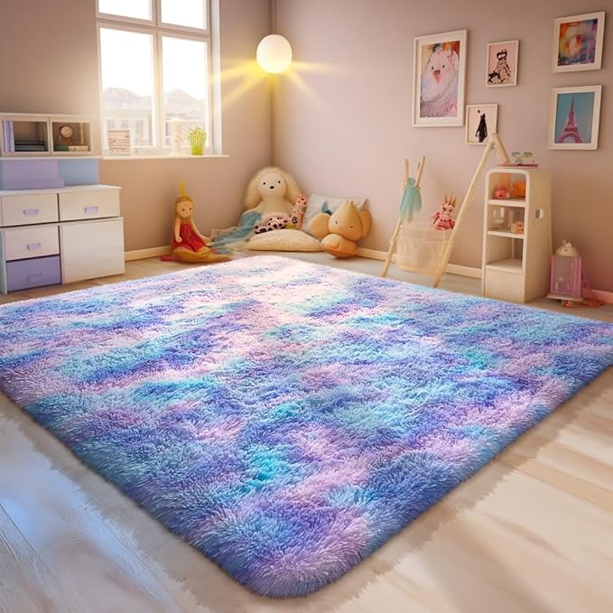 Ophanie Rainbow Purple Rug for Bedroom Girls, Unicorn Colorful Mermaid Fluffy Soft Cute Fuzzy Area Rugs, Shag Plush Shaggy 4x6 Furry Carpet for Kids Baby Teen Dorm Nursery Home Decor Aesthetic