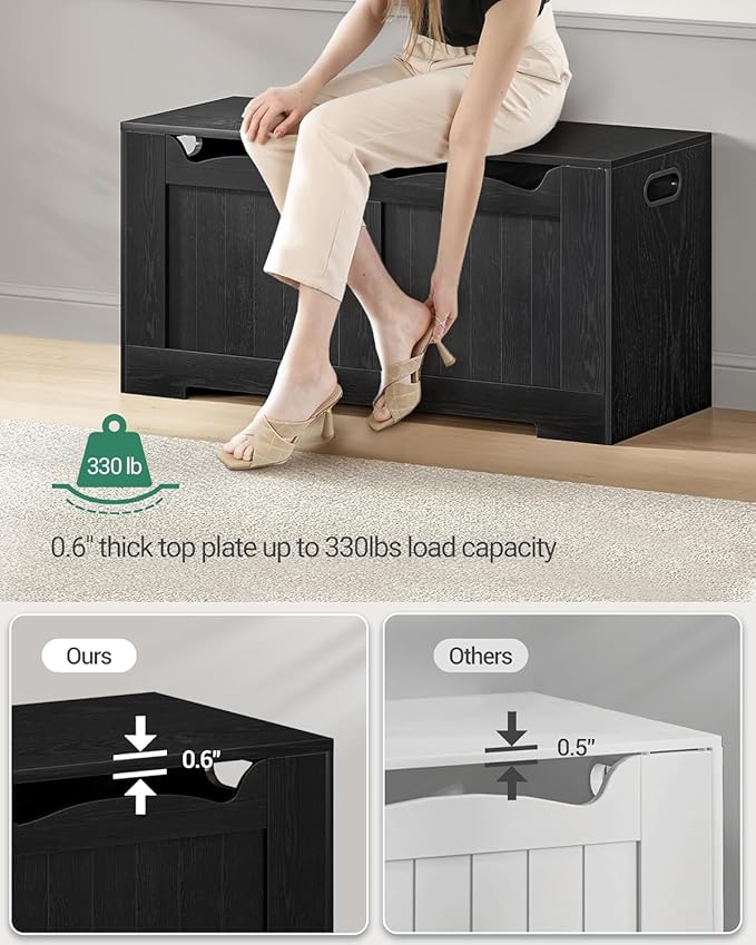 Hzuaneri 43.3" Storage Chest, Extra Large Storage Bench Trunk with 2 Hinges, Wooden Box, Lift-Top Chest Organizer, Shoe Bench for Entryway, Bedroom, Living Room, Black SB25504X