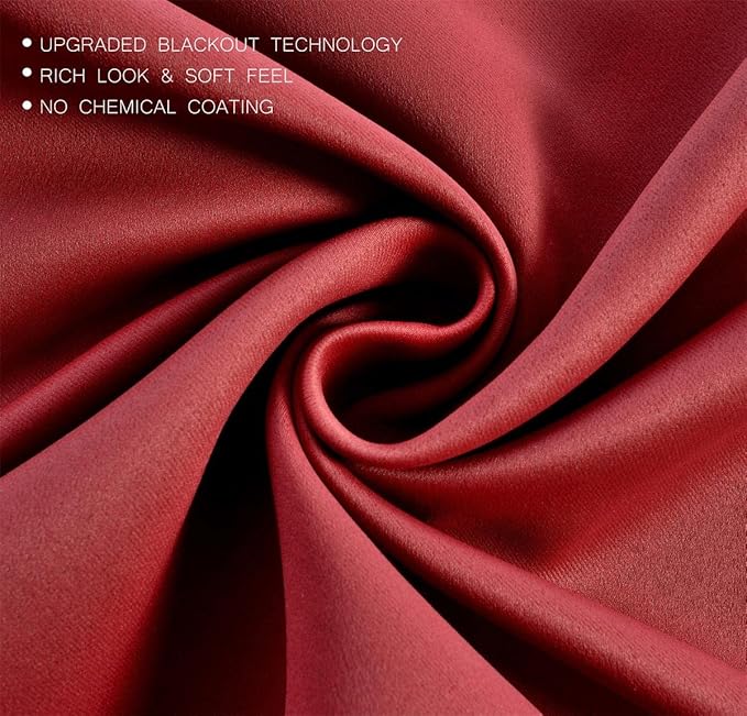 MIUCO Room Darkening Grommet Blackout Curtains for Livingroom Curtains Panels Set of 2 52x63 Inch Burgundy, Bonus 2 Tie Backs Included