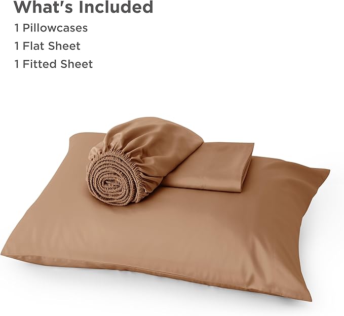 Bedsure Cooling Sheets Twin XL, Rayon Derived from Bamboo, Breathable & Soft Twin XL Sheet Sets, Deep Pocket Up to 16 Inches, Hotel Luxury Silky Dorm Bedding for Hot Sleepers, Khaki