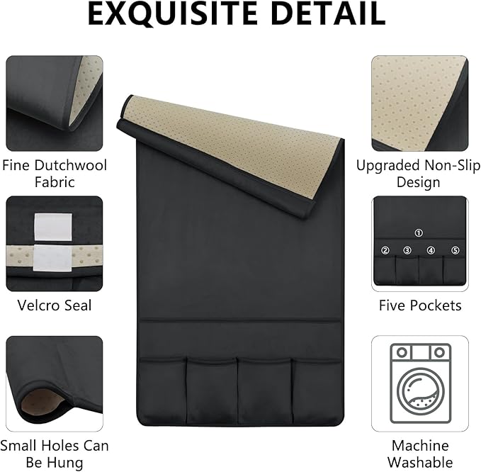 TV Remote Control Holder Couch Caddy, Non-slip Bedside Caddy Organizer with 5 Pockets for Key Glasses Phone Magazine Holders (Black, 35''x18'')