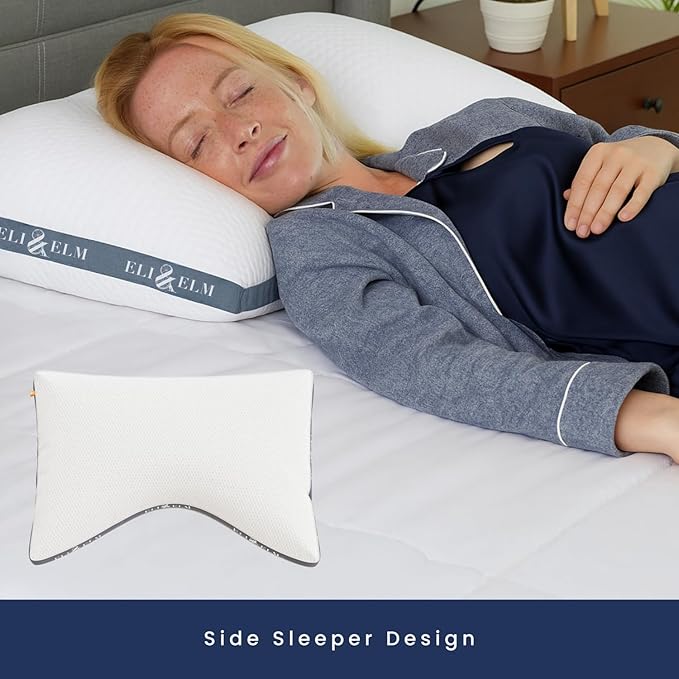 Eli & Elm | Best Ergonomic Side Sleeper Pillow for Neck Pain. Supportive Cooling Latex Fill with Luxury Breathable Cover. U-Shape Contoured Design. Queen Size Bed Pillow. (Pillow & Pillow Case)