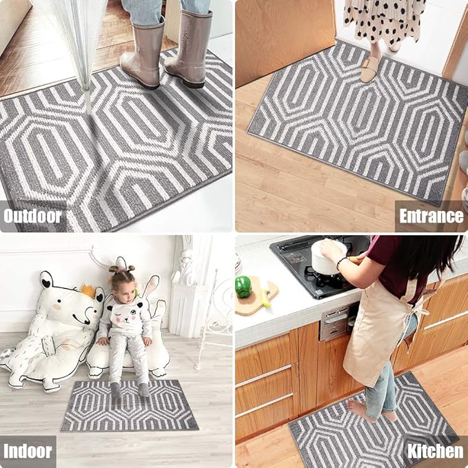 Indoor Doormat 24"x 36", Absorbent Front Back Door Mat Floor Mats, Rubber Backing Non Slip Door Mats Inside Mud Dirt Trapper Entrance Door Rug Carpet, Machine Washable Low Profile-Grey Time Cloister