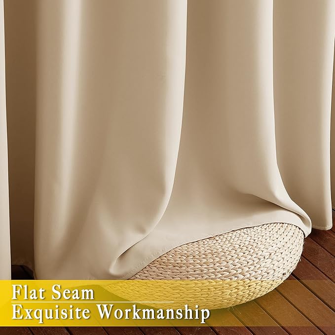 NICETOWN Room Darkening Extra Wide Curtain 102 inch Length, Grommet Thermal Curtain Voice Reducing Window Treatment for Sliding Glass Door/Bedroom, Biscotti Beige, W80 x L102, 1 Panel