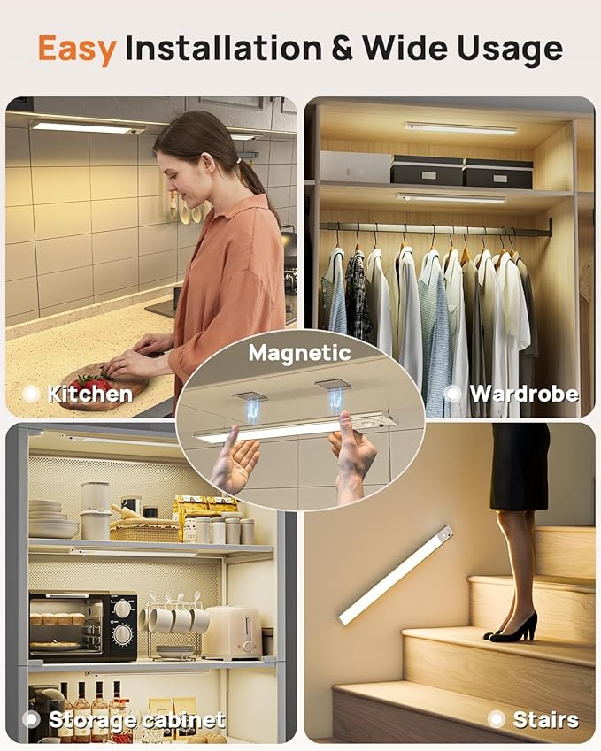 Under Cabinet Lights, 160 LED Motion Sensor Light Indoor,4000mAh USB Rechargeable Closet Light with Remote Control,3 Color Temps Wireless Under Counter Lights for Bedroom,Kitchen,Stair,Pantry