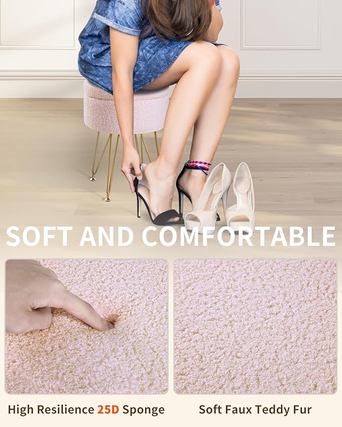ABHENG Storage Ottoman Round Footrest Stool, Vanity Stool Chair Faux Teddy Fur with Storage, Pouf Couch Stool, Dressing Table Seat, Modern Multifunctional Chairs, 12.6"x12.6"x17.4" Jelly Pink UASND51P
