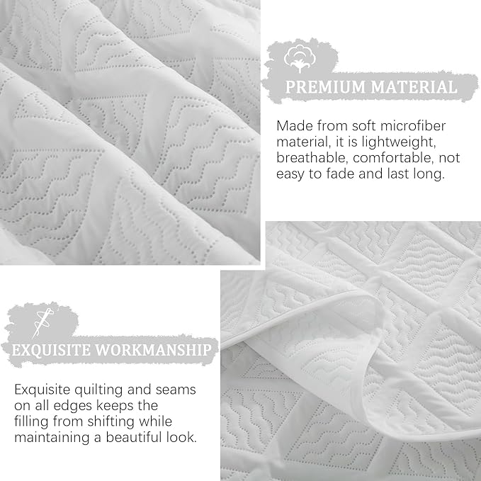 Yiran White Quilt Set King Size Fall Bedspreads Embossed Diamond Pattern 3 Piece Soft Microfiber Coverlet for All Season with 2 Pillow Shams (King, 106x96 Inch)