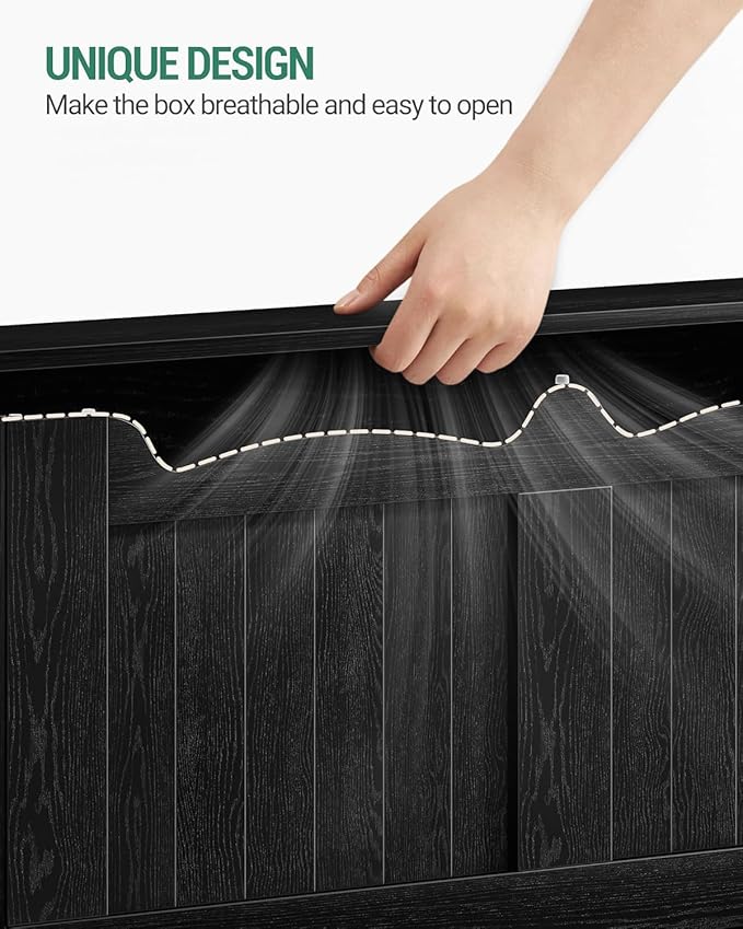 Hzuaneri 43.3" Storage Chest, Extra Large Storage Bench Trunk with 2 Hinges, Wooden Box, Lift-Top Chest Organizer, Shoe Bench for Entryway, Bedroom, Living Room, Black SB25504X