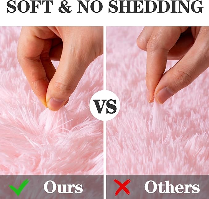 Round Fluffy Pink Rug for Bedroom, 8Ft Large Fuzzy Shag Circle Area Rug for Girls Kids Room Nursery, Soft Non Slip Plush Carpet for Dorm Living Room Home Decor