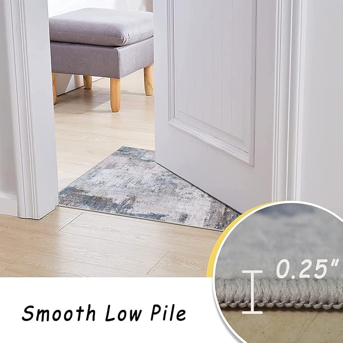 vivorug Washable Rug, Ultra Soft Area Rug 4x6, Non Slip Abstract Small Rug, Stain Resistant Rugs for Living Room Bedroom, Modern Fluffy (Gray/Navy, 4'x6')