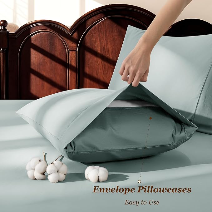 LBRO2M 1000 Thread Count 100% Egyptian Cotton Sheets Set Full Size, 4 Piece Sets Bed Sheet Deep Pocket Sheet Set 16" Soft Comfortable All Season (Full, Sage Green)