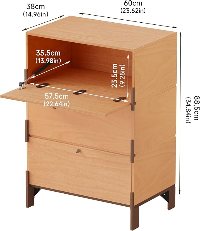 Stackable 3 Drawers Dresser, Customizable Chest of Drawers for Bedroom, Living Room, Hallway, Entryway, Easy Assembly Wood Furnitures Cabinet, 24 inch Width Beech Color