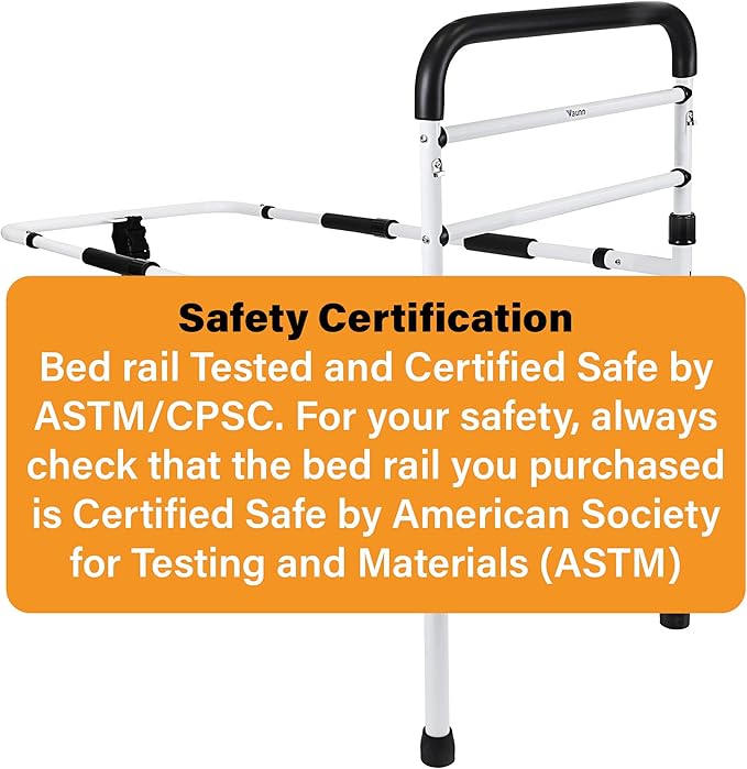 Vaunn Medical New Adjustable Bed Assist Rail Handle (Passed ASTM F3186–17 Safety Standard) and Hand Guard Grab Bar, Bedside Safety and Stability (Tool-Free Assembly)