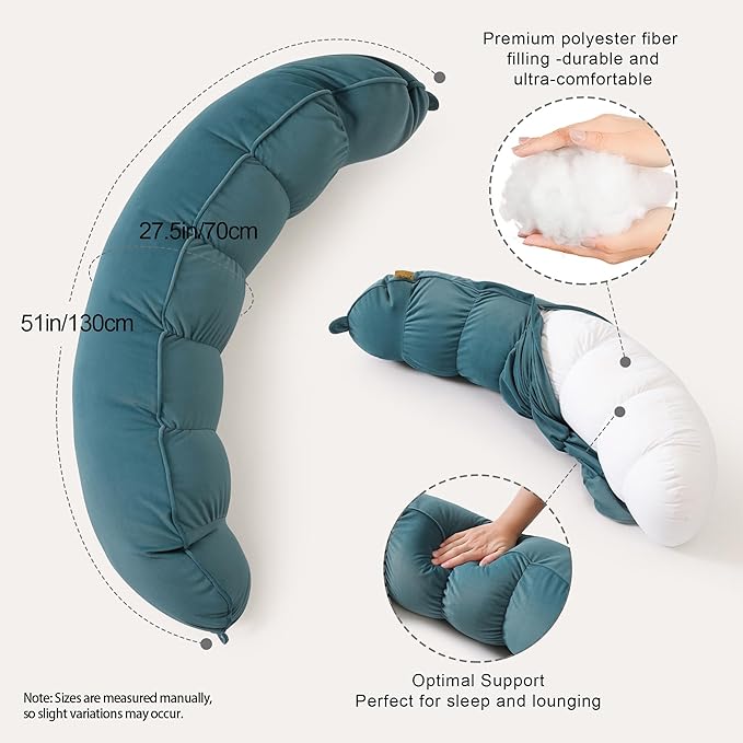 Peallow(Pat. Pend) – Long Round Body Pillow for Adults, Bolster Pillow for Sleeping, Soft and Supportive Pillow for Sleeping & Lumbar Support (Slate Blue,39")