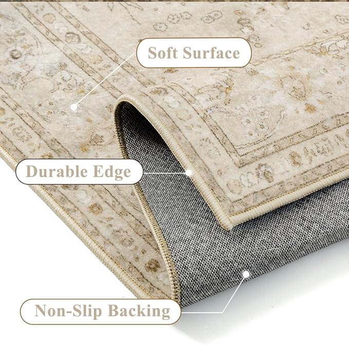 Brown 2x8 Runner Rug Washable Vintage Long Carpet for Hallway Kitchen Soft Retro Floral Low Pile Indoor Runner Non Slip Central Medallion Throw Rug for Bathroom Bedroom Laundry Dining Room