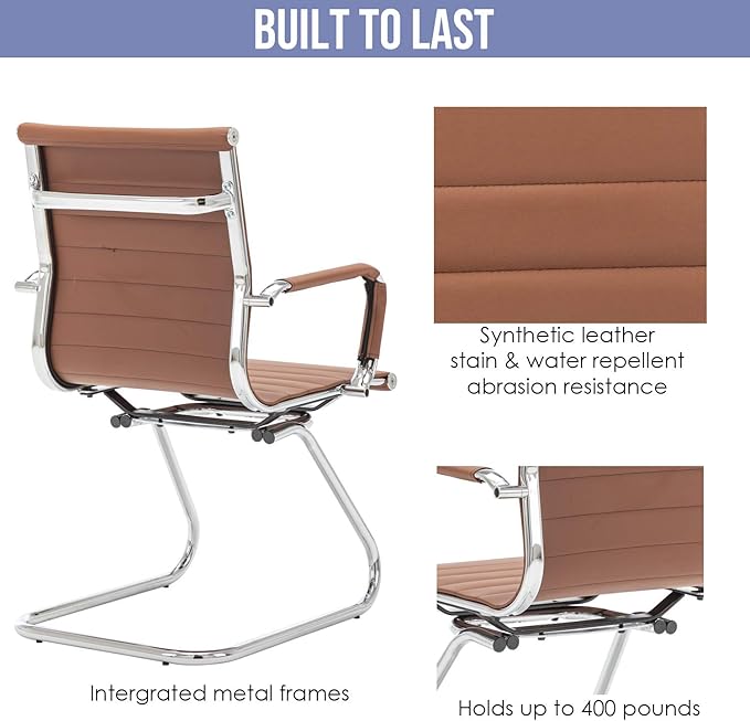 Wahson Office Guest Chairs Set of 10, Leather Reception Chairs, Mid Back Waiting Room Chair, Conference Chairs with Sled Base, Desk Chair No Wheels for Meeting/Lobby/Restroom, Coffee