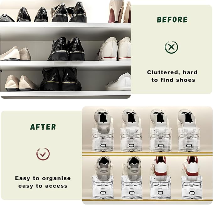 Transparent Shoe Slots Organizer for Closet, 20 Pack Shoe Stacker Organizer for Closet Shoe Display Space Saver,Adjustable Shoe Rack Organizer Holder for High Heels,Sneakers(Transparent)