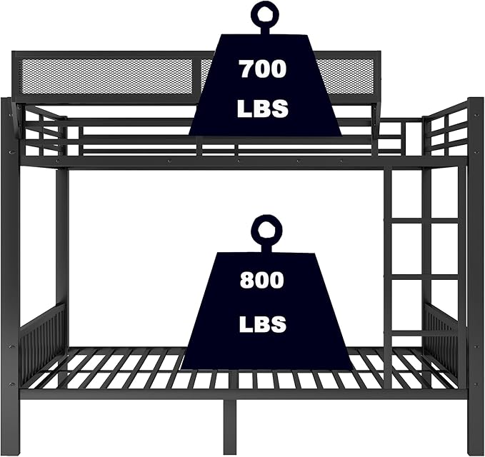 Upgraded Version Thicken Metal Heavy-Duty Queen Over Queen Bunk Bed with Storage Shelf, Best Modern Style Stronger Queen Size Bunk Bed with Ladder for Adults, Easy Assembly (Queen+Storage Shelf)