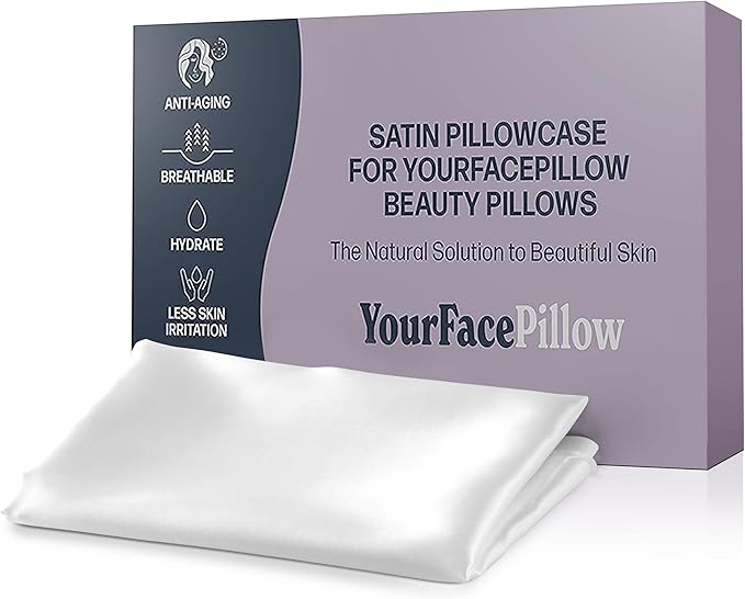 YourFacePillow Satin Pillowcase - Compatible with The YourFacePillow Beauty Pillow - Soft & Cool Satin Pillowcase with Hidden Zipper - Beauty Pillow Sold Separately (Set of 1, White)