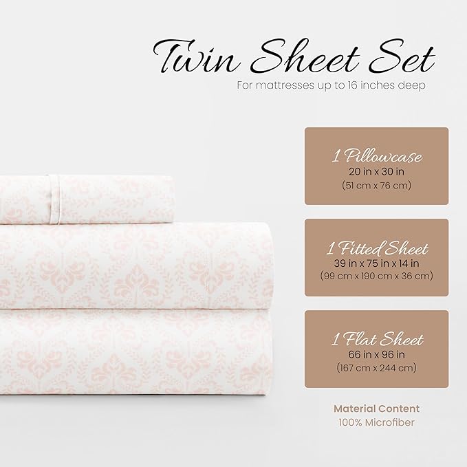 Linen Market 3 Piece Twin Bedding Sheet Set (Pink Classic) - Sleep Better Than Ever with These Ultra-Soft & Cooling Bed Sheets for Your Twin Size Bed - Deep Pocket Fits 16" Mattress
