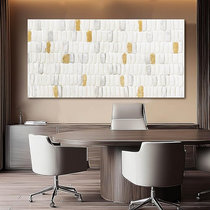YETHEN WAL White and Gold Textured Abstract Wall Art, Minimalist Neutral Canvas Painting Modern Artwork for Living Room Bedroom Office Decor 24x48 Inch