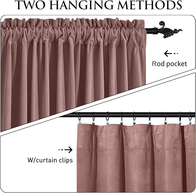 StangH Wild Rose Pink Curtains for Kids Bedroom, Elegant Soft Velvet Room Darkening Window Drapes Rod Pocket Thermal Insulated Sliding Door Panels, W52 x L90, 2 Panels