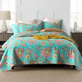 Cotton Bedspread Quilt Sets Reversible Bedding Coverlet Sets Comforter Paisley Floral Bedspread (Green Vintage Floral, Queen Size)