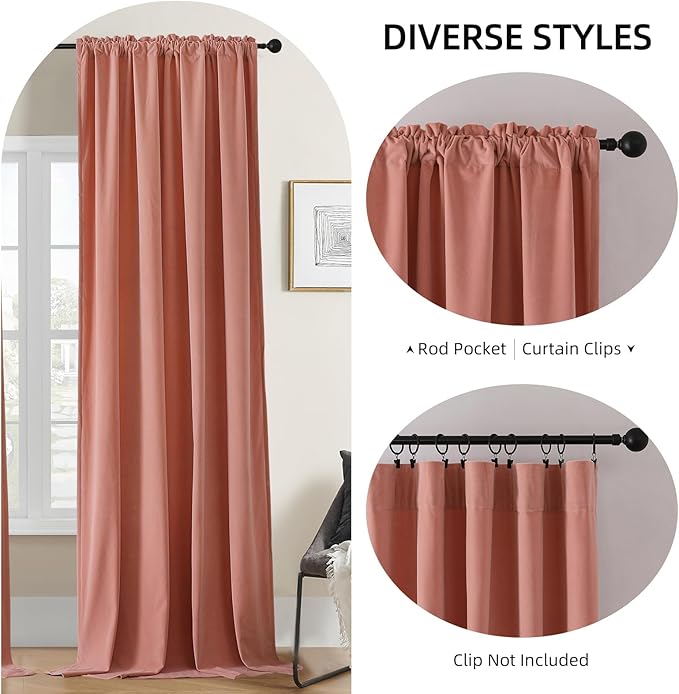 Joydeco Pink Velvet Curtains 108 inch Length 2 Panels, Luxury Blackout Rod Pocket Thermal Insulated Window Curtains, Super Soft Room Darkening Drapes for Living Dining Room Bedroom,W52 x L108 inches
