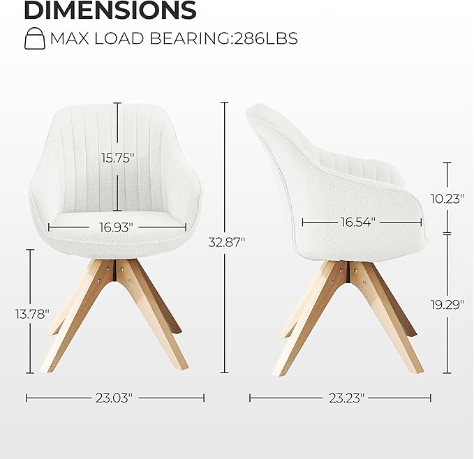 Zouron Accent Chair with Wooden Legs, Swivel Desk Chairs No Wheels, Upholstered Armchair Vanity Chair for Small Space Home Office Living Room Bedroom, Beige and Natural Wood