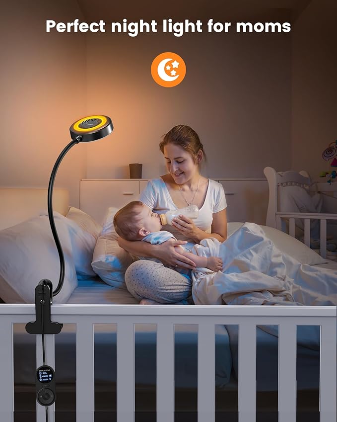 Glocusent Clip on Light, 72 LEDs Clip on Lamp with Amber Night Light, 3 Colors & 5 Brightness Bed Lamp, 30/60-Min Auto Off Timer, Perfect Eye Caring Reading Lamps for Bed/Headboard/Table/Desk