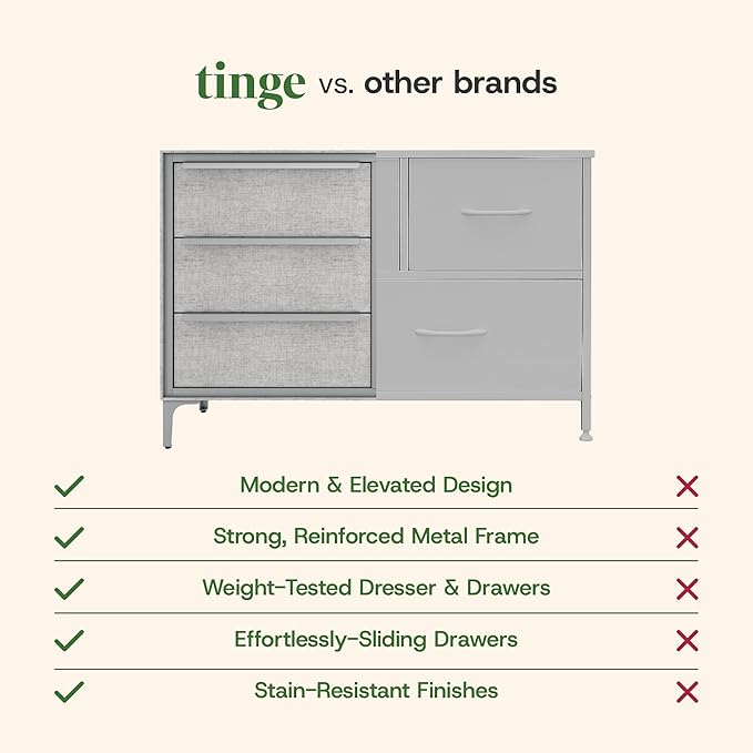 Naima Premium Fabric Dresser - Strong Metal Frame, 6 Spacious Sag-Proof Drawers with Sleek Metal Handles - Premium & Durable Storage Solution for Your Home (Silver)