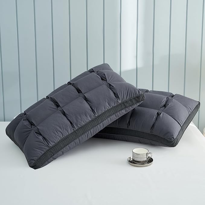 YOUR MOON Soft Pillow Standard Size of 2 for Sleeping, Super Soft Support Down Alternative Pillow, 100% Cotton Shell Luxury Comfy Fluffy Bed Pillows for Sleep(Gray)