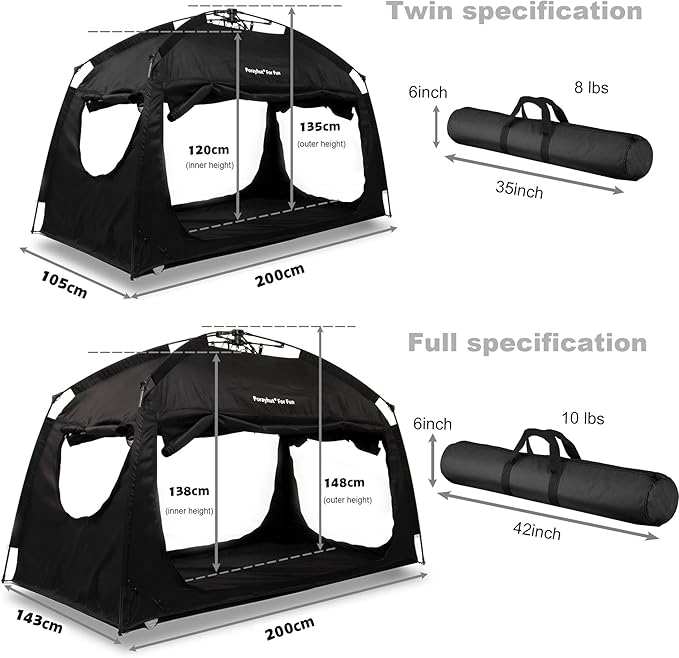 Indoor Instant Privacy Bed Tent for Sleeping,Quick Set-up Bed Canopies,Portable Bed Drapes with Large Space and 3 Doors (Black, Twin)