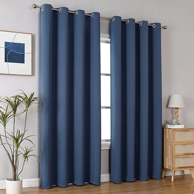 ChrisDowa Grommet Blackout Curtains for Bedroom and Living Room - 2 Panels Set Thermal Insulated Room Darkening Curtains (Stone Blue, 52W x 95L)