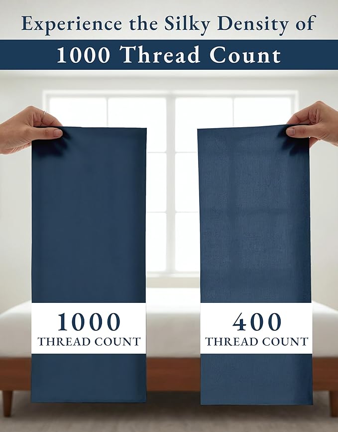 LANE LINEN 100% Cotton Cal King Sheet Set - 1000 Thread Count, 15" Deep Pocket Fully Elasticized French Reinforced Pocket Seams for Soft, Comfy & Fresh Bed Eco Friendly Cooling Sheets - Estate Blue