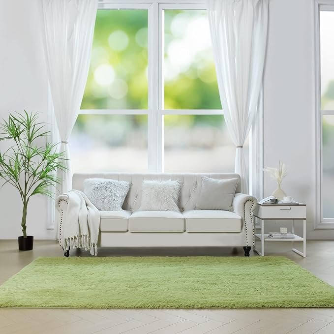 duduta Green Soft Fluffy Rug 4x6 ft, Shag Fuzzy Plush Rectangle Carpet for Bedroom Nursery Living Room Home Decor