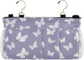 Bedside Caddy Hanging Bunk Bed Caddy Bed Organizer Hanging Pocket with 2 Hooks Bedside Storage Organizer Pocket Bag Holder White Butterfly Purple