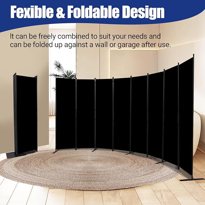 Room Divider and Folding Privacy Screens 8 Panel, 14.67 Ft Wide Partition Room Dividers, Portable Room Divider Panel for Room Separtition, Large Wall Dividers for Room, Office, School,Studio Black