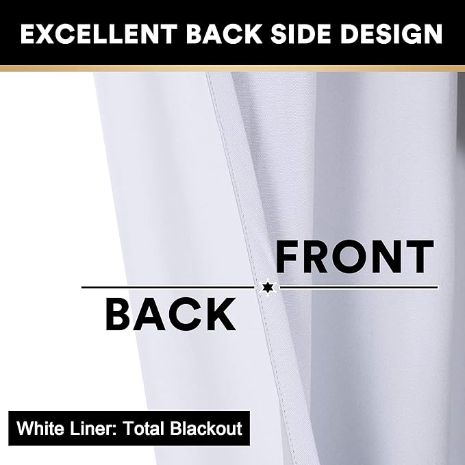 PrinceDeco White Blackout Curtains Linen Curtains 96 Inches Long 100% Blackout Room Darkening Curtains & Drapes with White Liner Faux Linen Fabric Window Curtain Panels for Living Room/Bedroom