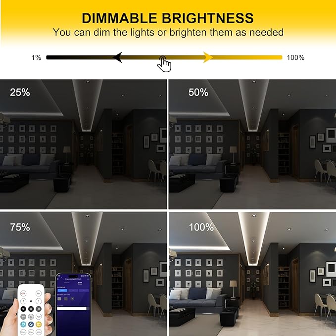 COB LED Strip Lights Cool White,24V Dimmable led Light Strip KIT with Remote and app Control,6000K 25FT/7.5m 8mmwide Ra>90 Cuttable Flexible Strip Lights for Bedroom,Wardrobe,Cabinet