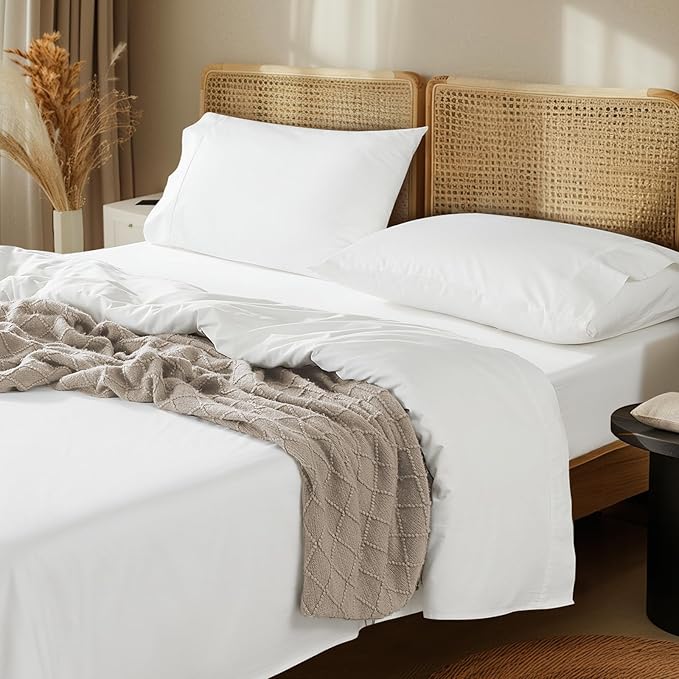 LBRO2M 1000 Thread Count 100% Egyptian Cotton Sheets Set Twin, 3 Piece Sets Bed Sheet Deep Pocket Sheet Set 16" Soft Comfortable All Season (Twin, White)