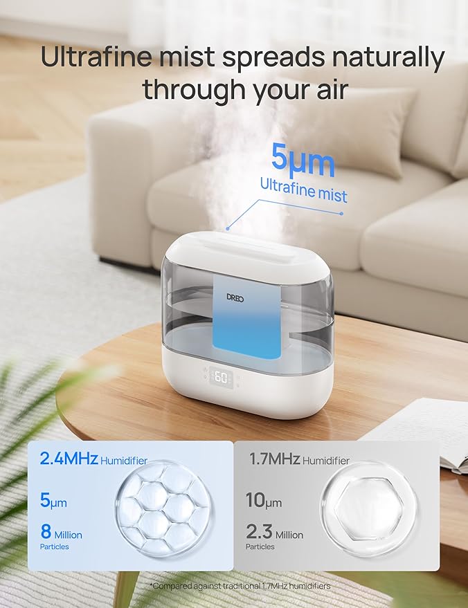 Dreo Smart Humidifiers for Bedroom, Top Fill 4L Supersized Humidifier Large Room with 28 dB, 36H Runtime, Touch/APP/Voice Control, Nightlight, Cool Mist Humidifiers for Baby, Plants, Indoor, Grey