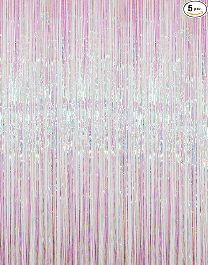 GOER 3.2 ft x 9.8 ft Metallic Tinsel Foil Fringe Curtains Party Photo Backdrop Party Streamers for Birthday,Graduation,New Year Eve Decorations Wedding Decor (5 Packs,Multicolor)