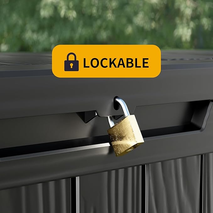 100 Gallon Outdoor Storage Box Waterproof, Lockable Resin Deck Box Patio Storage Bin for Pool Accessories Cushion Furniture, Garden Tools, UV-Resistant Outside Delivery, Black