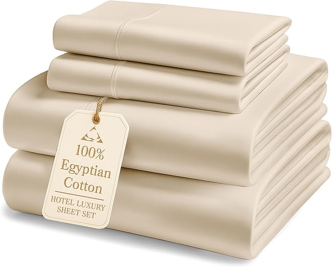 LANE LINEN 100% Cotton California King Sheet Sets - 1000 Thread Count, Soft & Comfy Luxury Hotel Like Thick Fully Elasticized Mercerized Cotton Cal King Set, No Pill Fade Resistant Bedding - Ivory