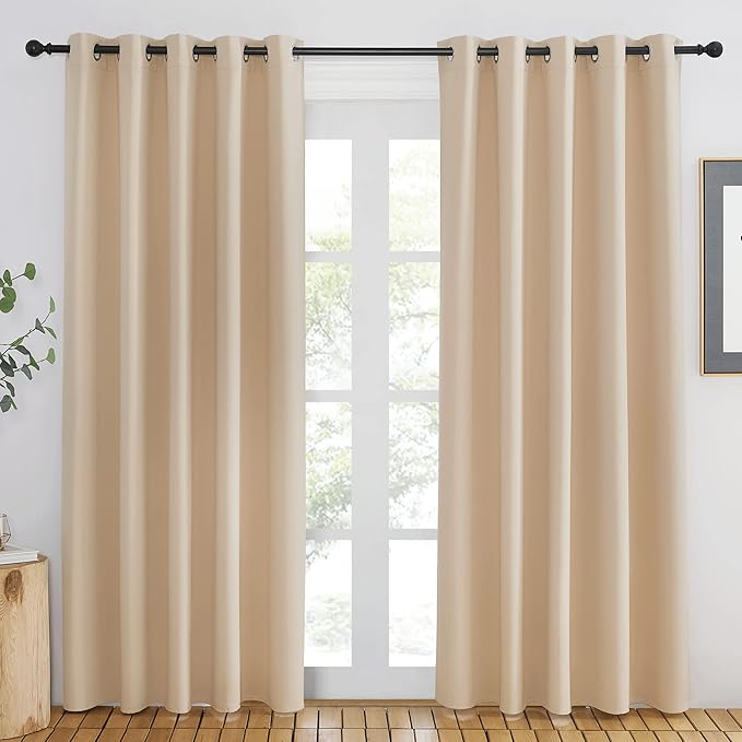 NICETOWN Blackout Curtains for Windows 84 inch Long - Window Treatment Thermal Insulated Solid Grommet Room Darkening Drapes for Bedroom/Living Room (Biscotti Beige, 1 Panel, W66 x L84)
